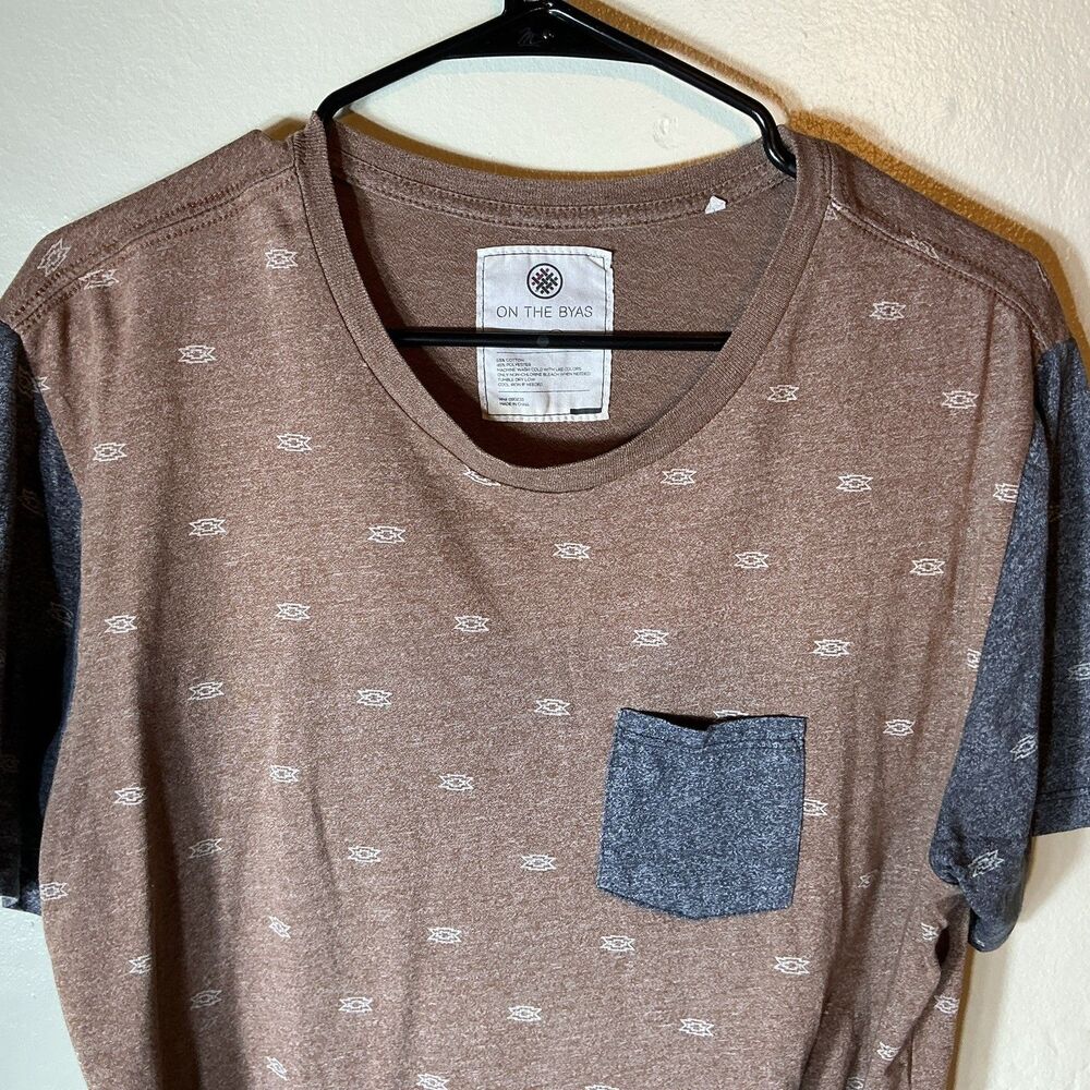 On The BYAS L Pocket T Shirt Southwestern Print Tee Brown Tee Large